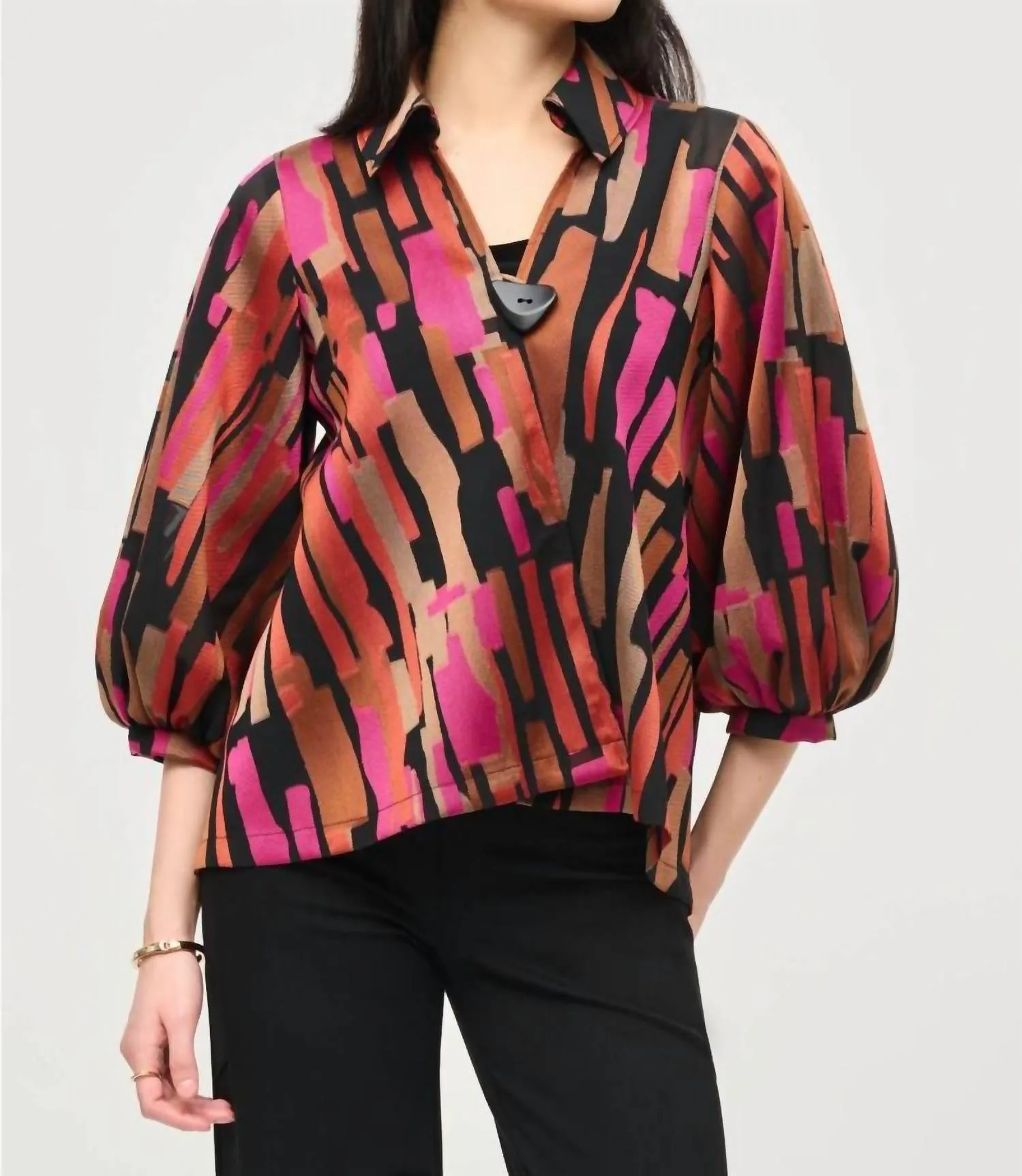 Abstract Print Asymmetric Swing Jacket In Black/multi