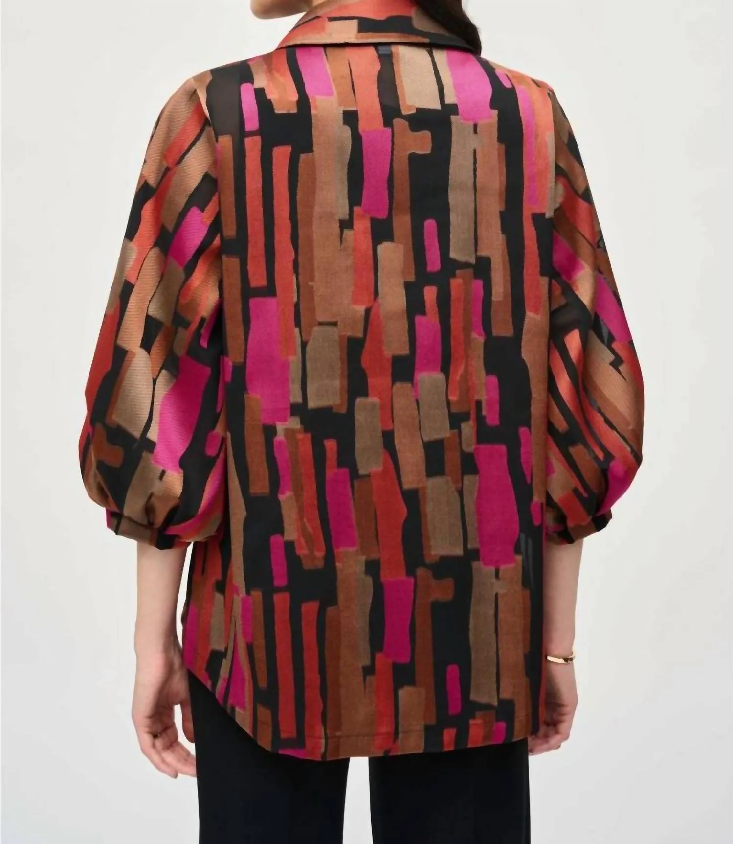 Abstract Print Asymmetric Swing Jacket In Black/multi