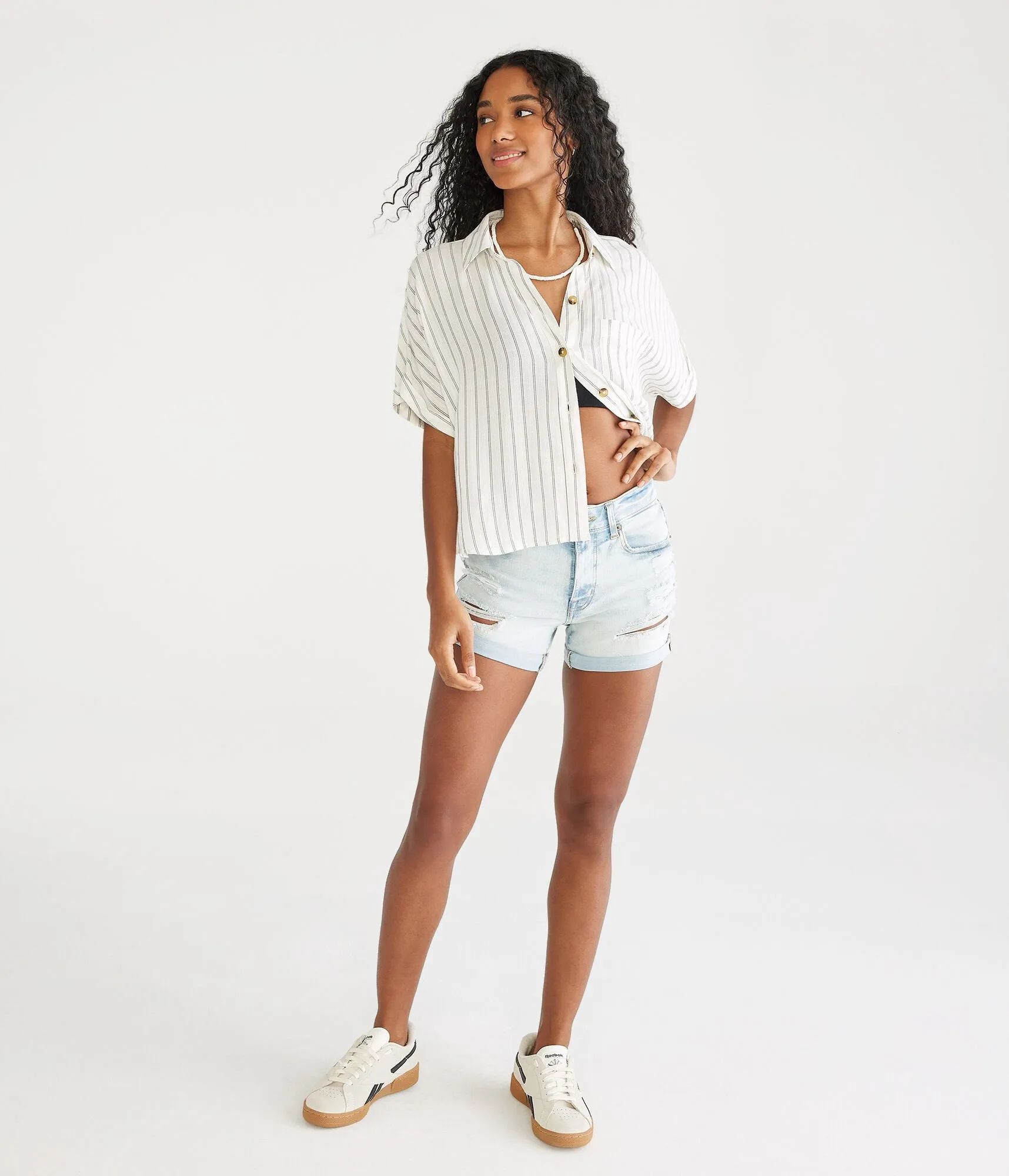 Aeropostale Premium Seriously Stretchy High-Rise Denim Midi Shorts