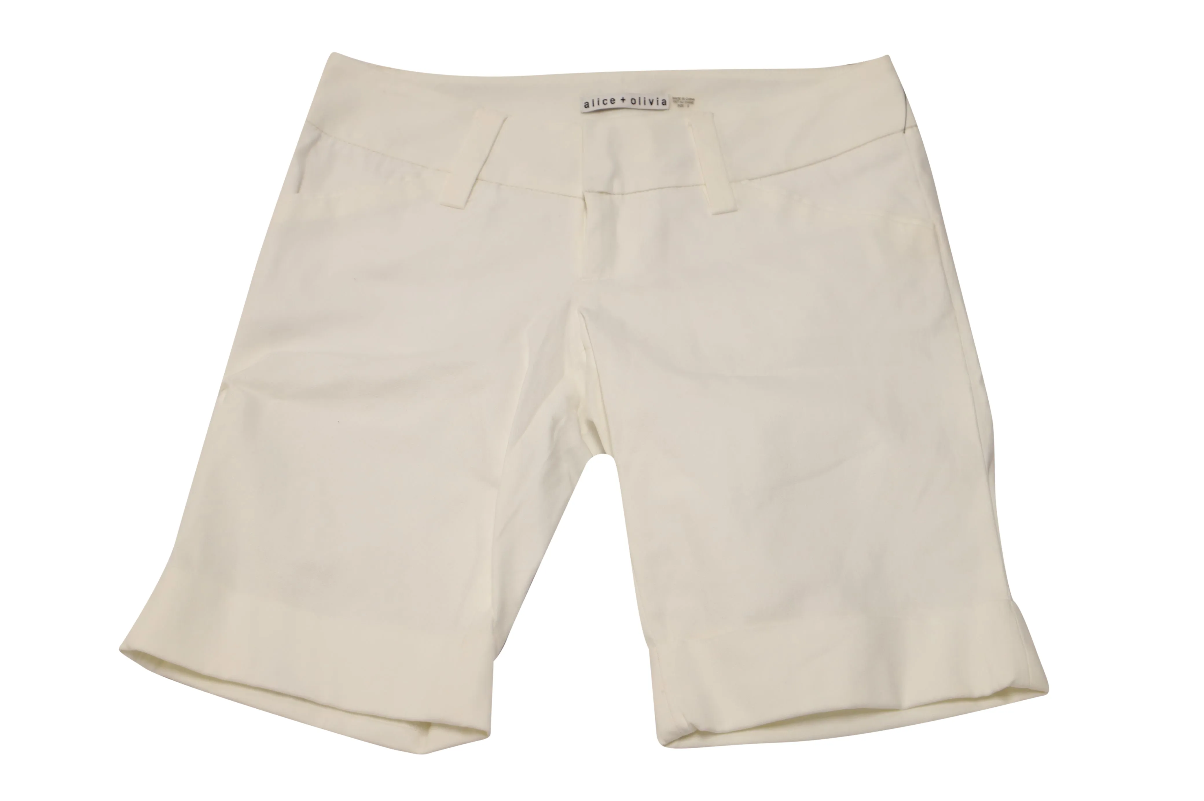 Alice   Olivia Cuffed Bermuda Shorts in White Cotton