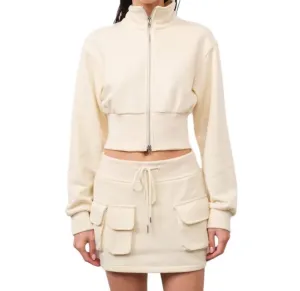 Alicia Cropped 2-Way Zip Up Jacket In Ivory