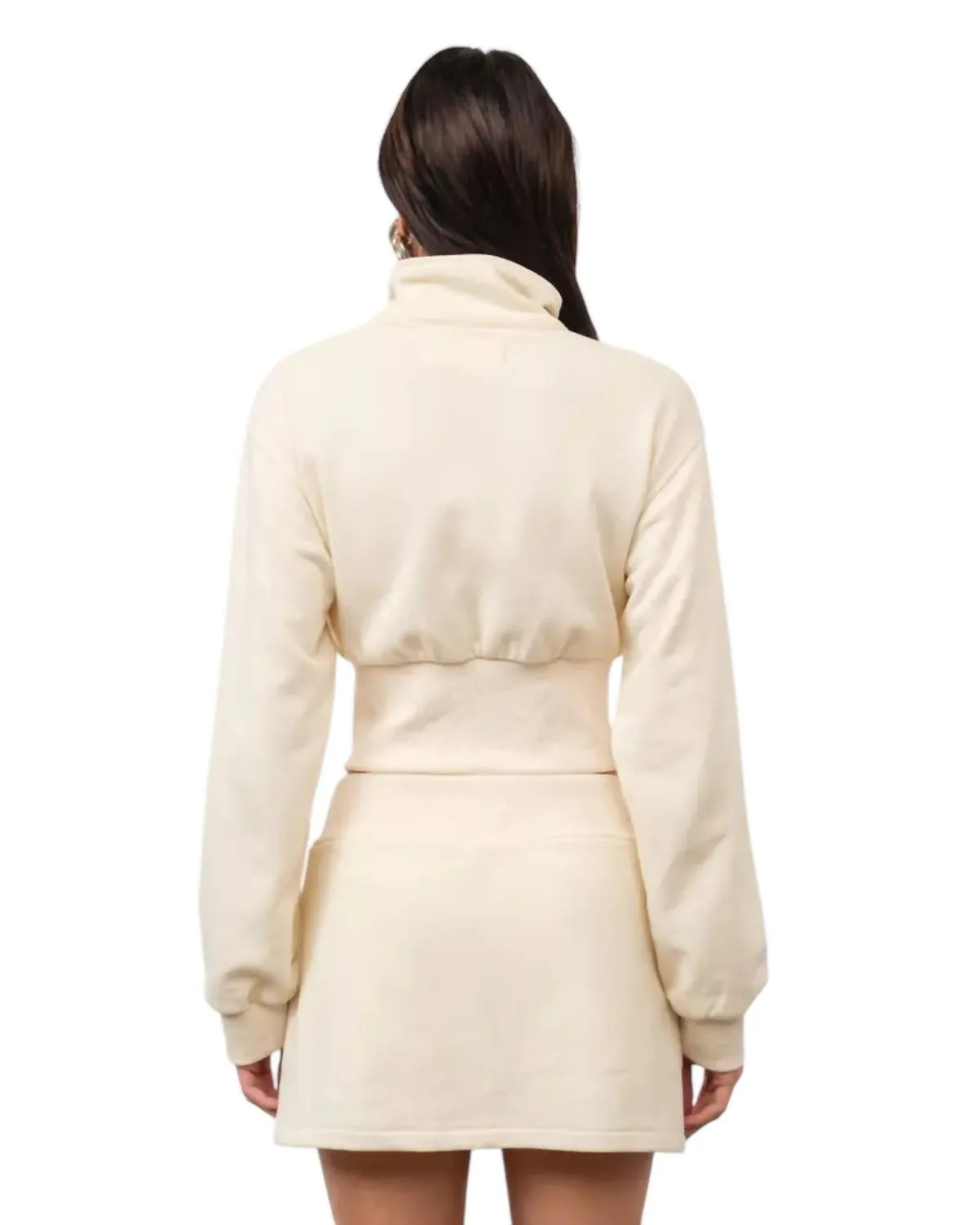 Alicia Cropped 2-Way Zip Up Jacket In Ivory