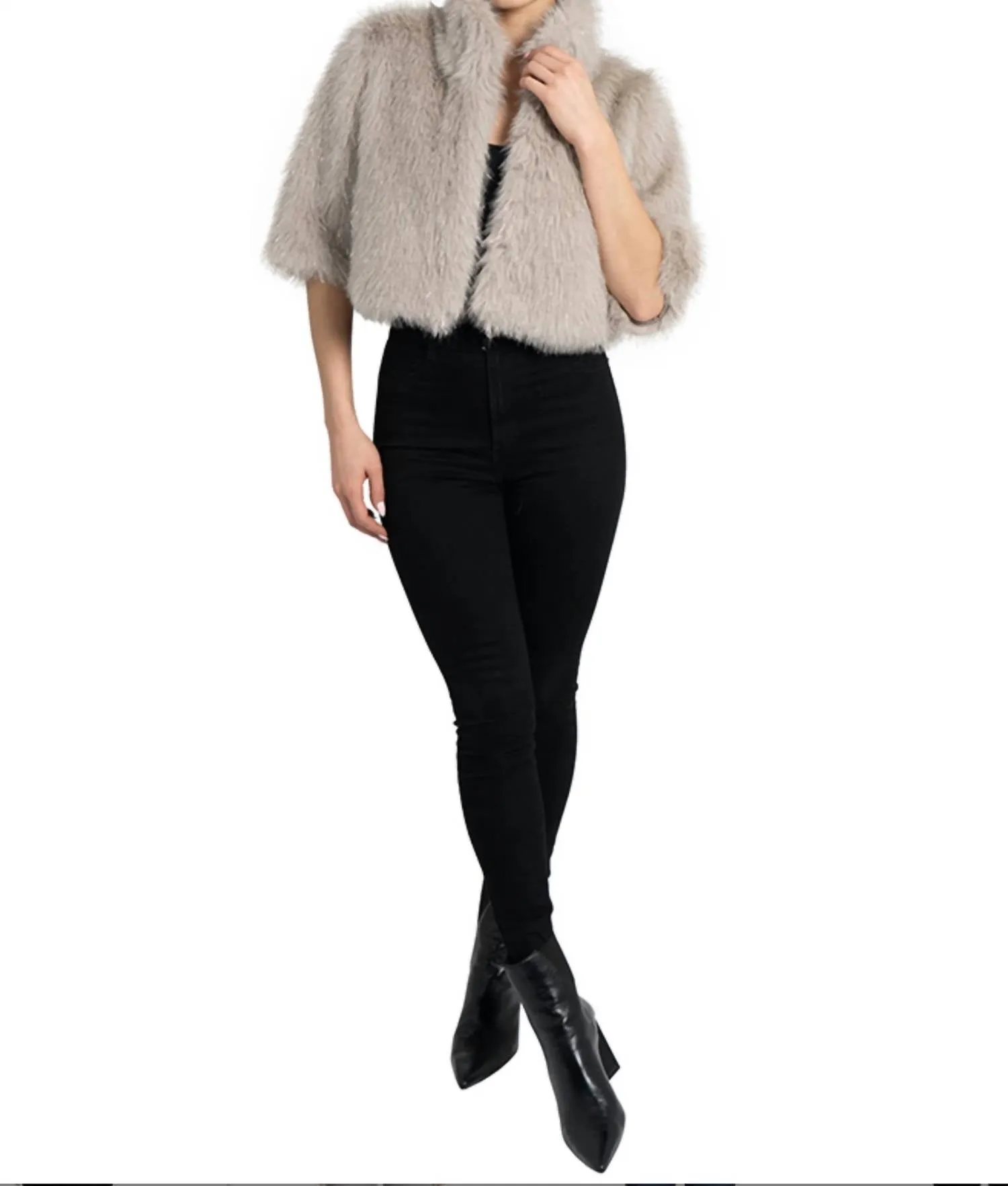 Allison Faux Fur Shrug Jacket In Silver