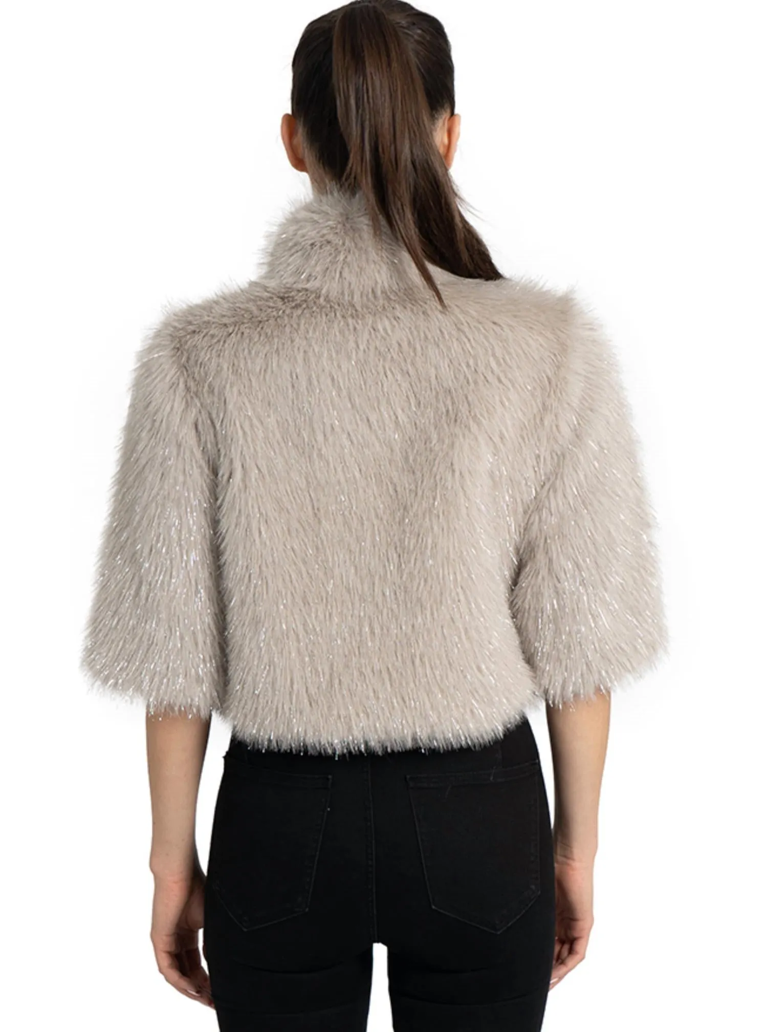 Allison Faux Fur Shrug Jacket In Silver