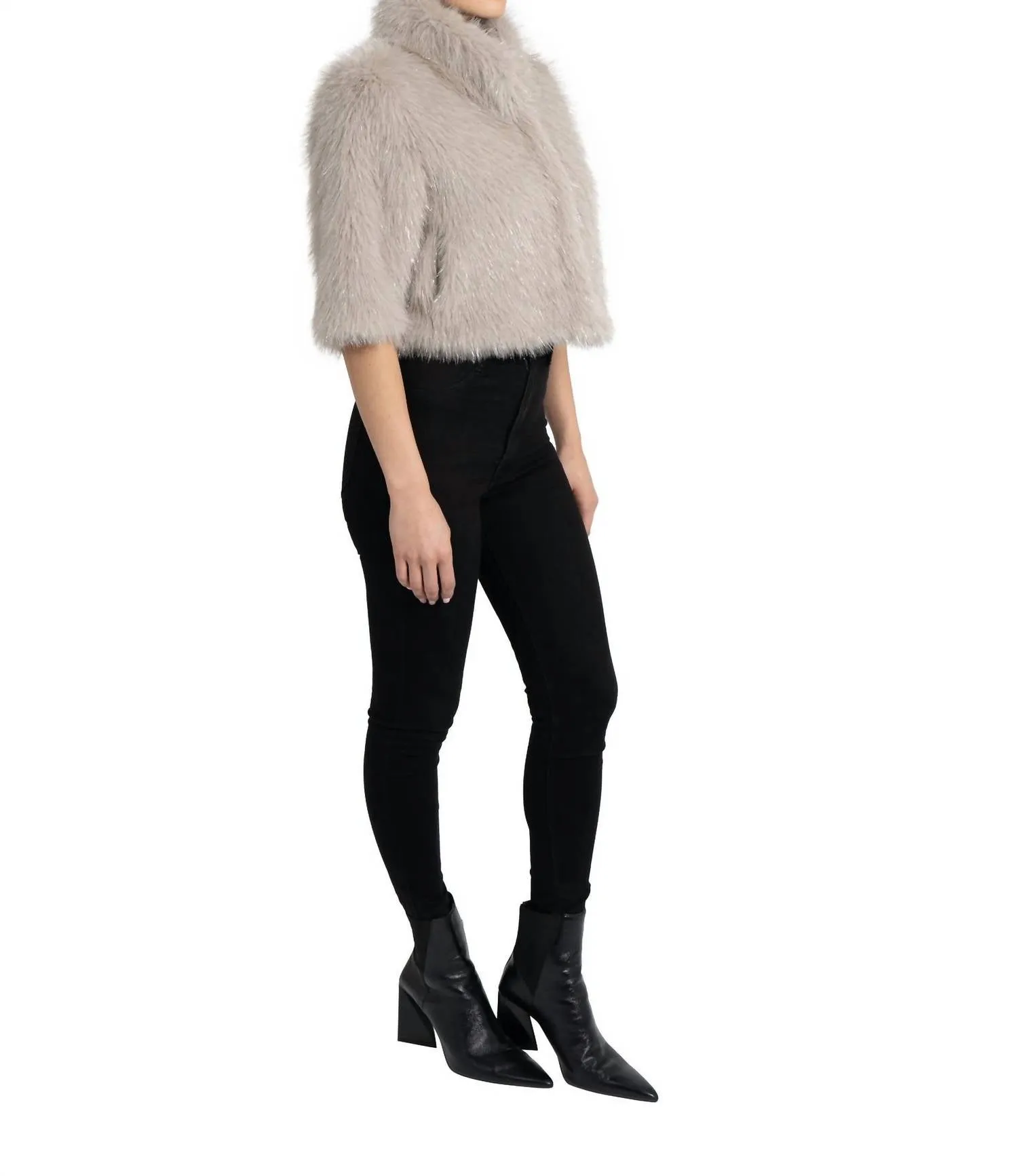 Allison Faux Fur Shrug Jacket In Silver