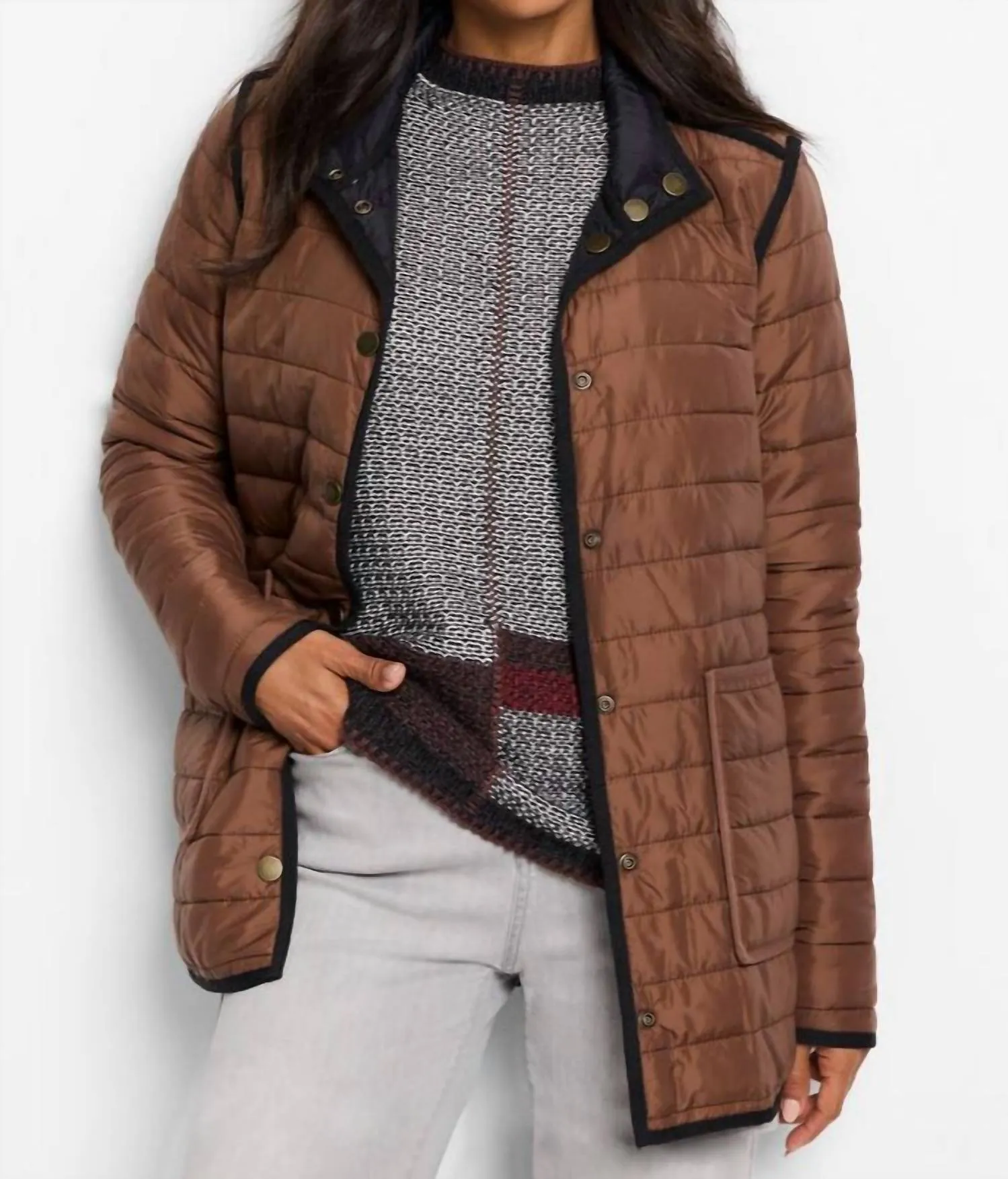 Allovette Reversible Puffer Jacket In Brown Multi