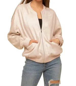 Animal Print Sleeve Bomber Jacket In Cream/blush