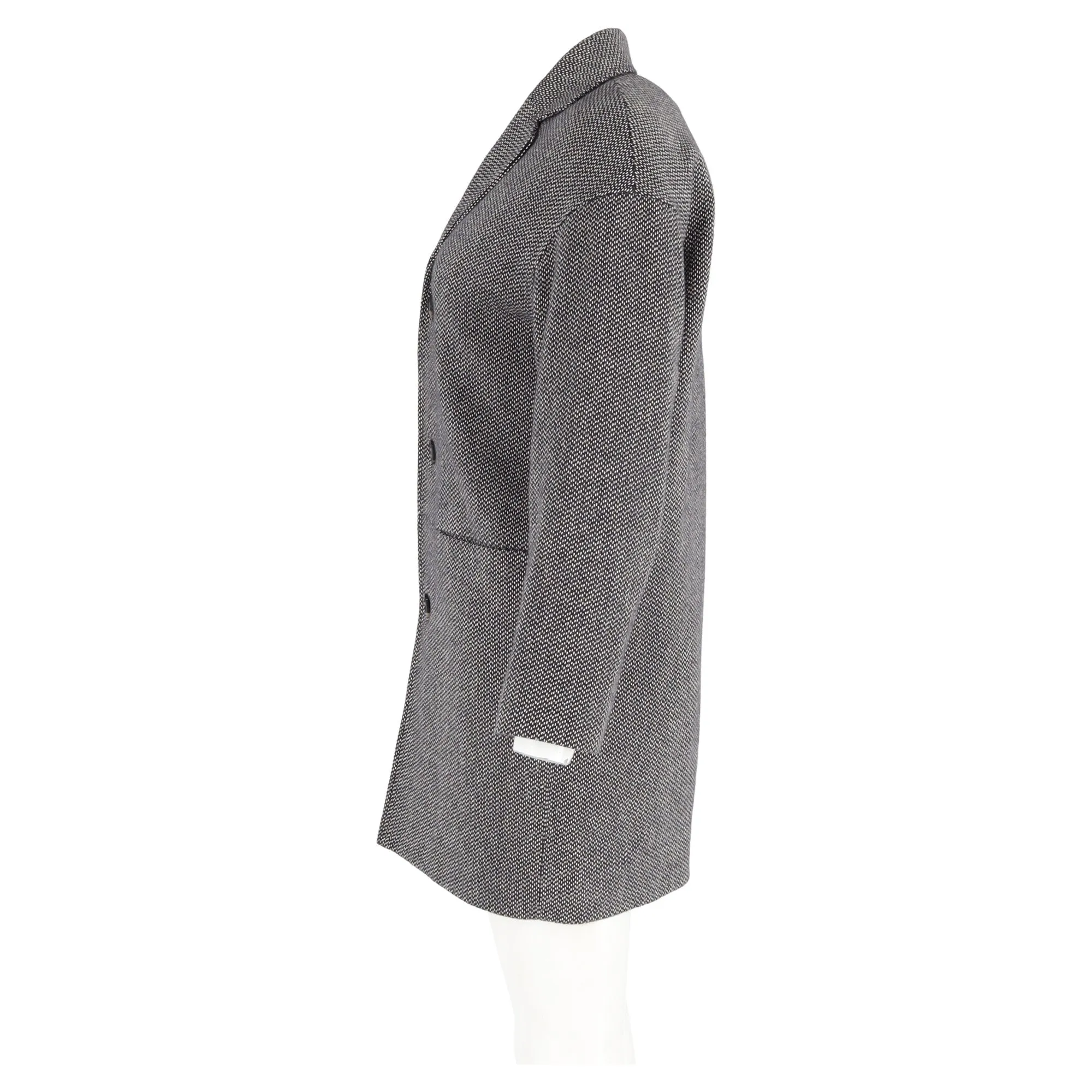 A.P.C. Buttoned Tweed Coat in Black Wool