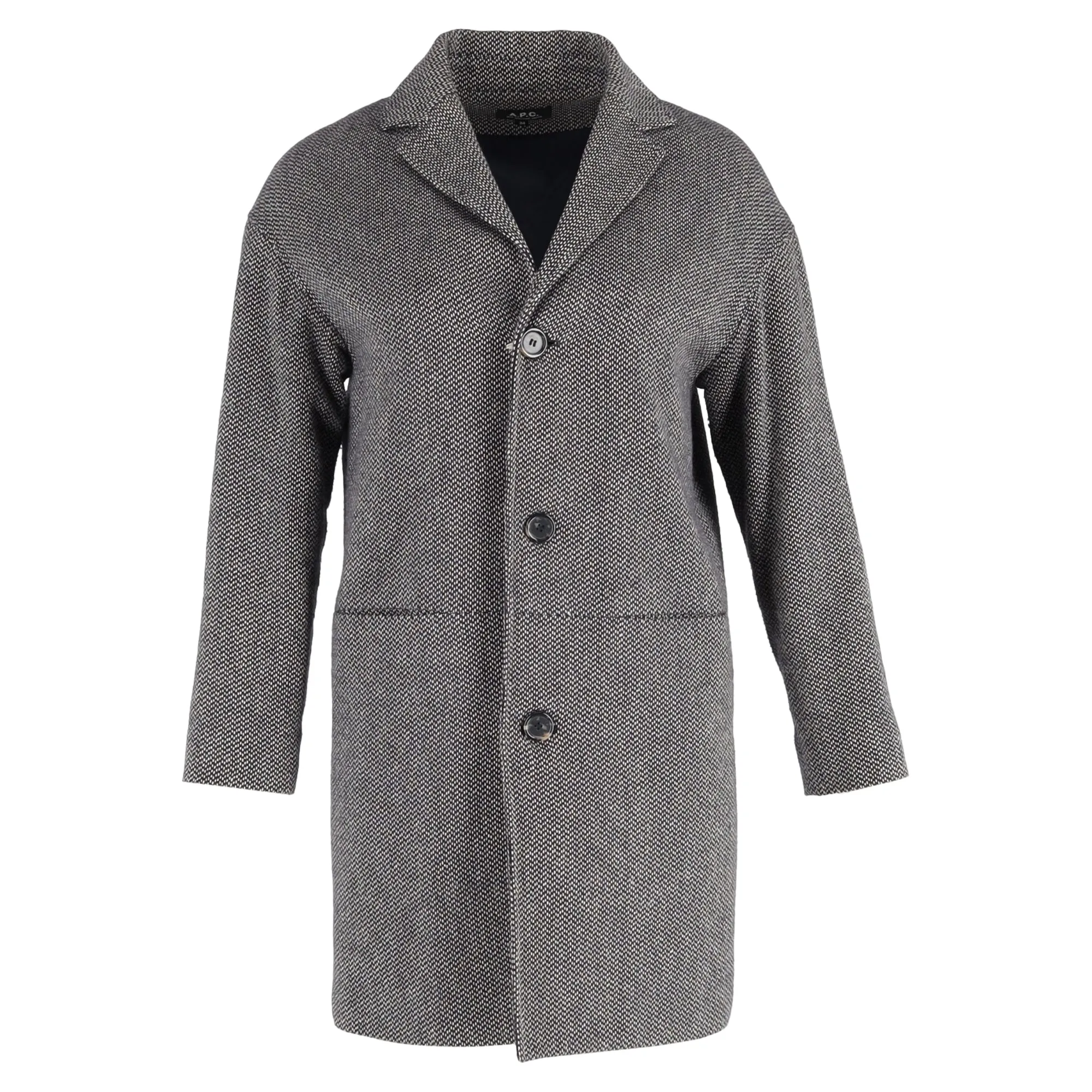A.P.C. Buttoned Tweed Coat in Black Wool