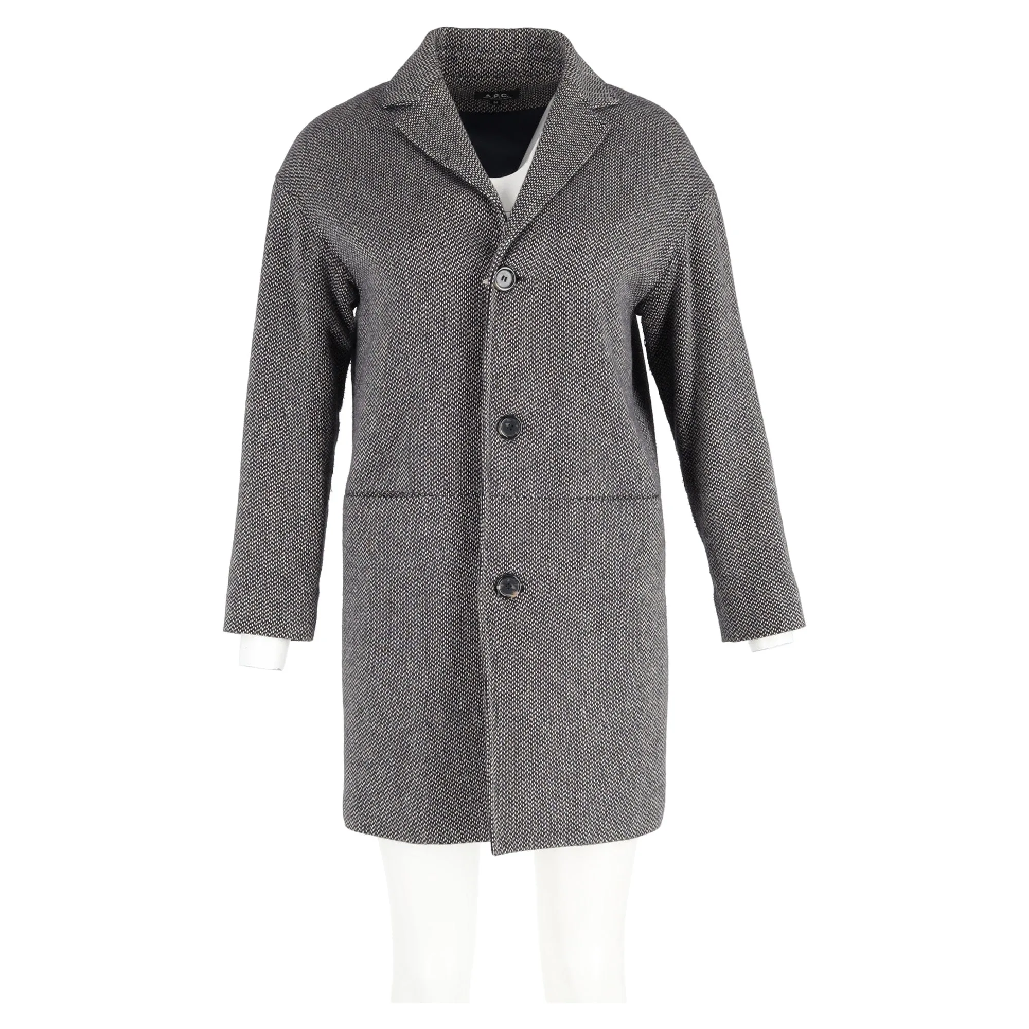 A.P.C. Buttoned Tweed Coat in Black Wool