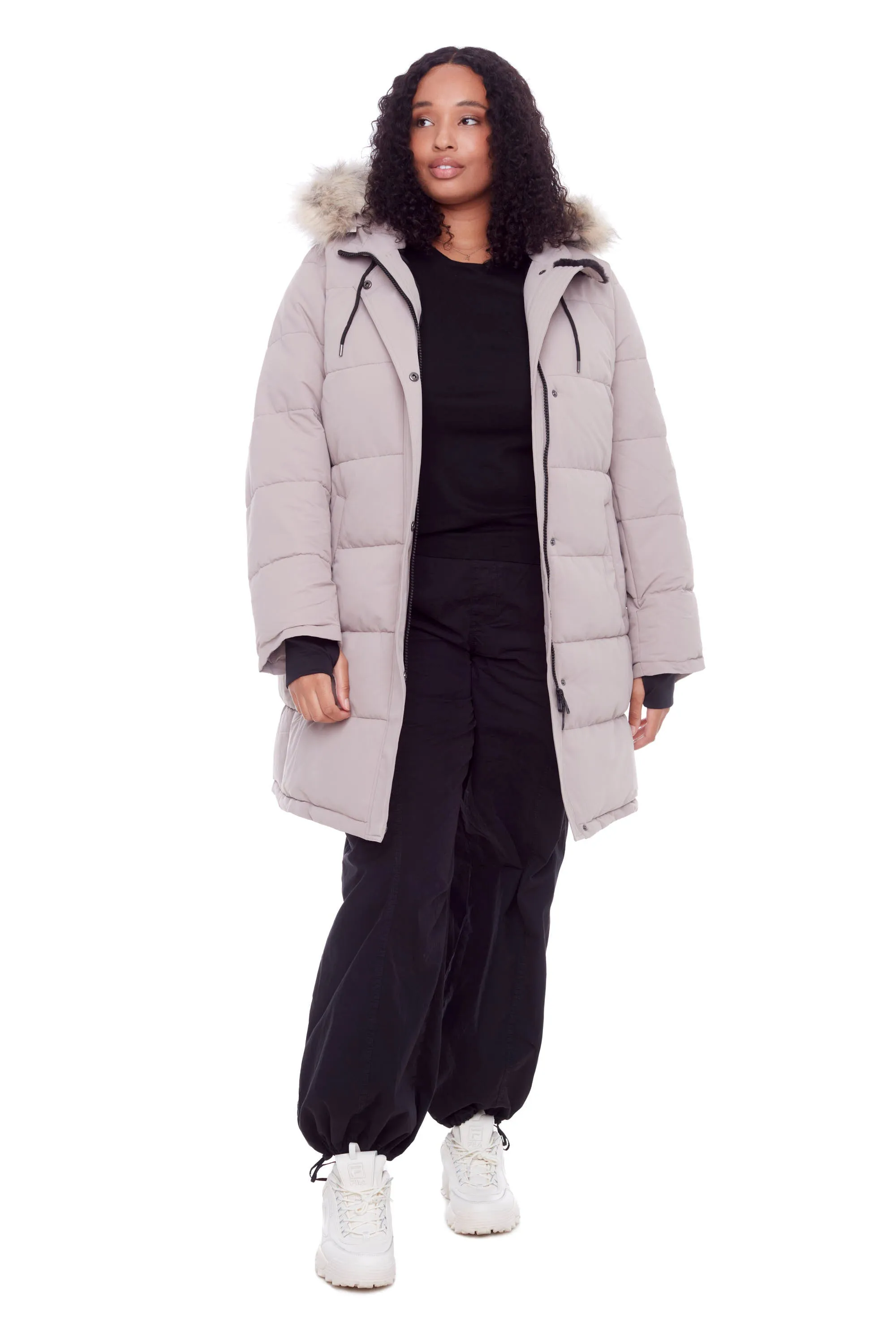 AULAVIK PLUS | WOMEN'S VEGAN DOWN (RECYCLED) MID-LENGTH HOODED PARKA COAT (PLUS SIZE)