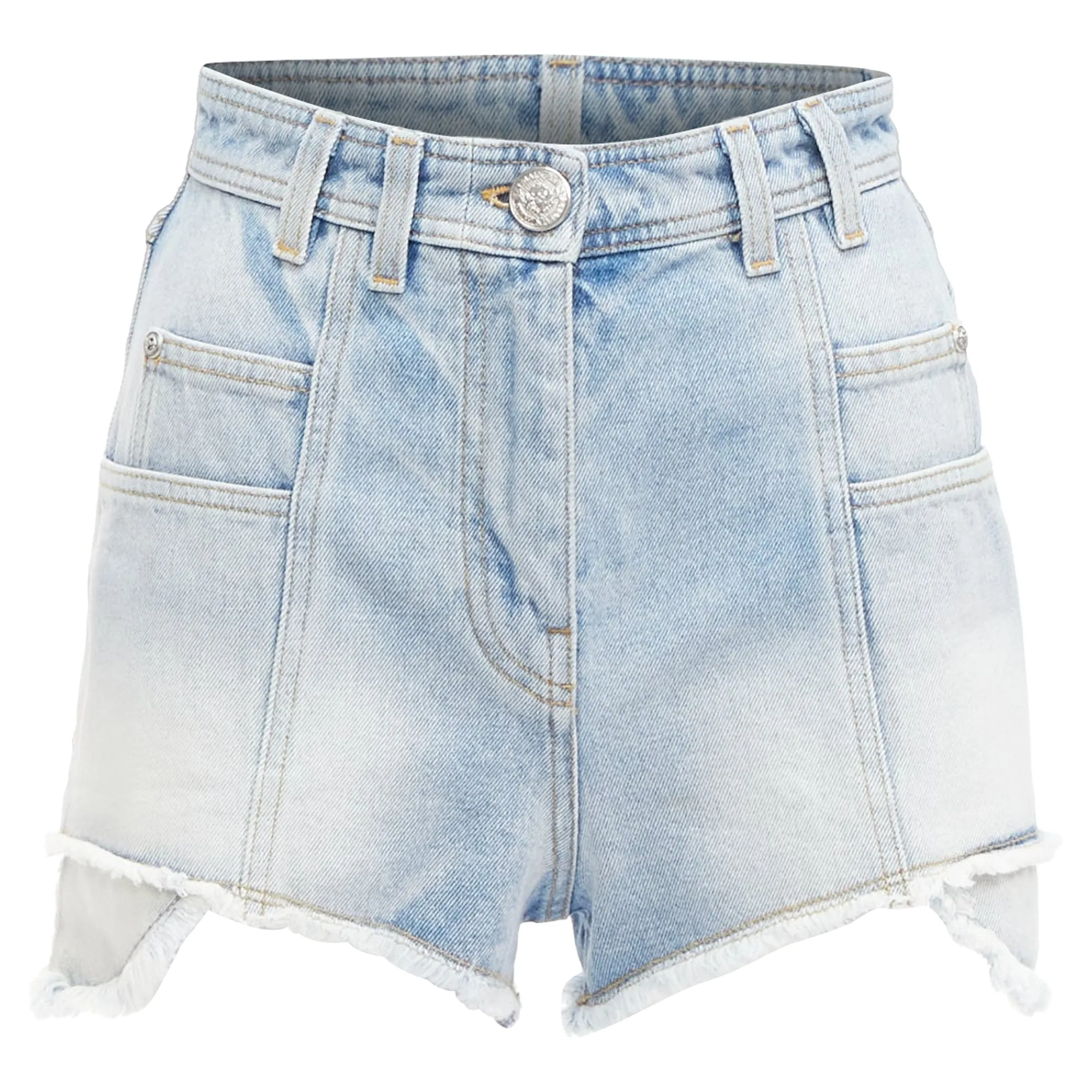 Balmain washed cotton denim panel pockets cut cutaway cargo shorts