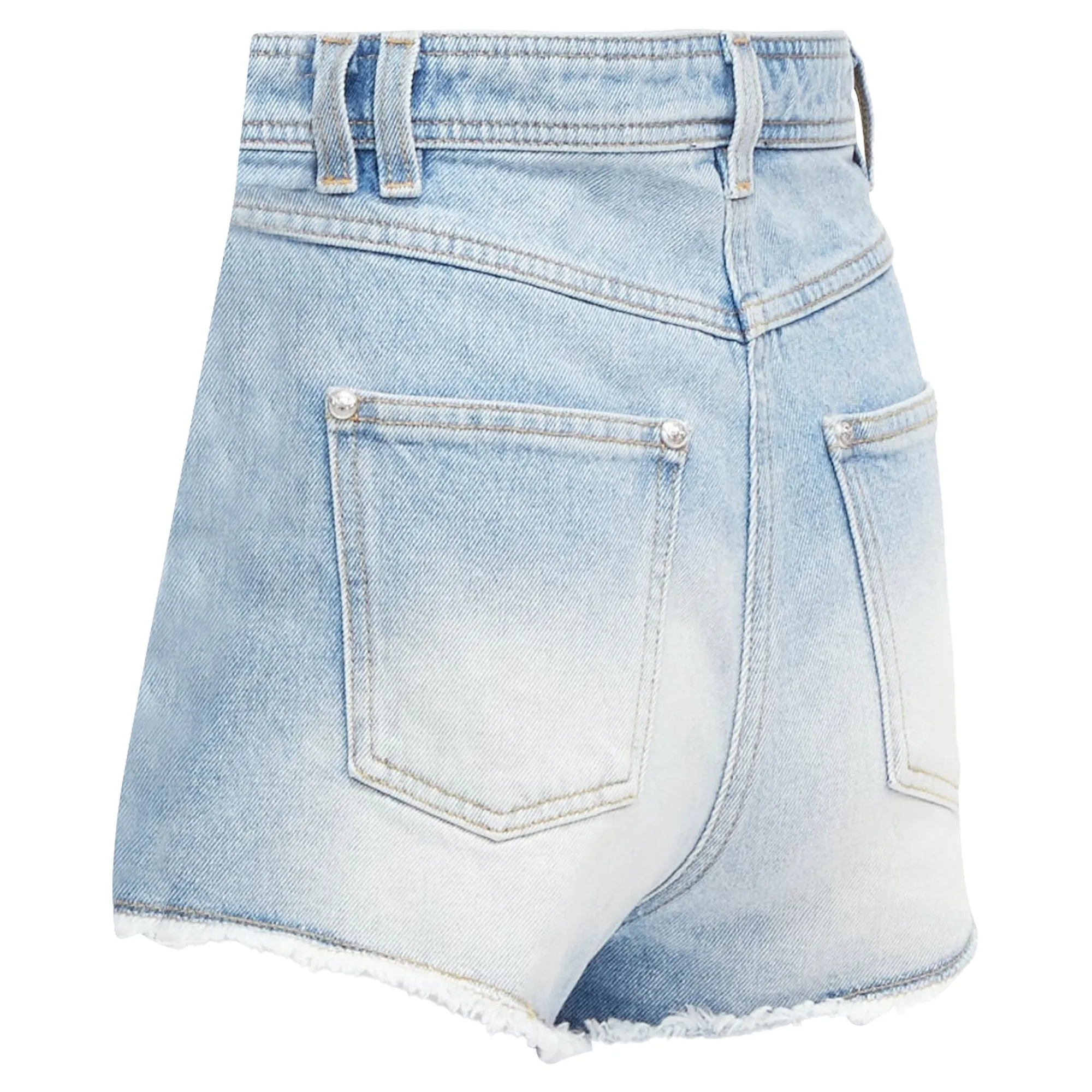 Balmain washed cotton denim panel pockets cut cutaway cargo shorts