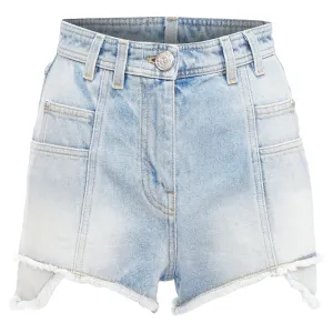 Balmain washed cotton denim panel pockets cut cutaway cargo shorts