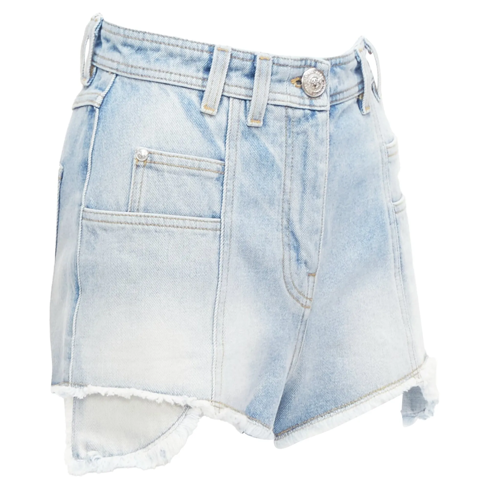 Balmain washed cotton denim panel pockets cut cutaway cargo shorts