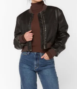 Becca Crop Bomber Jacket In Brown
