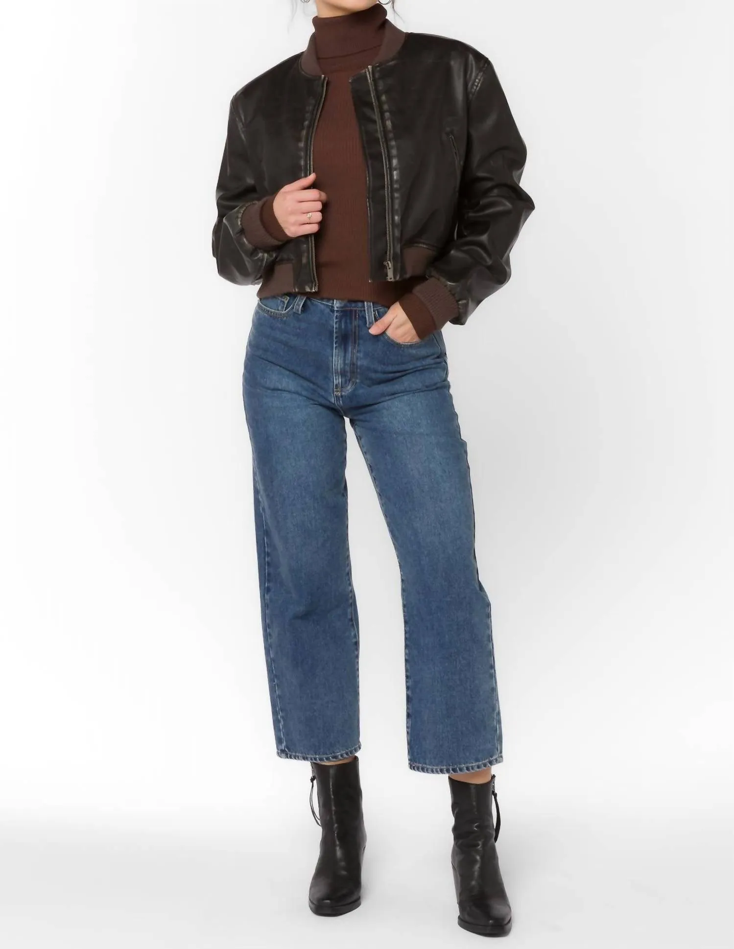 Becca Crop Bomber Jacket In Brown