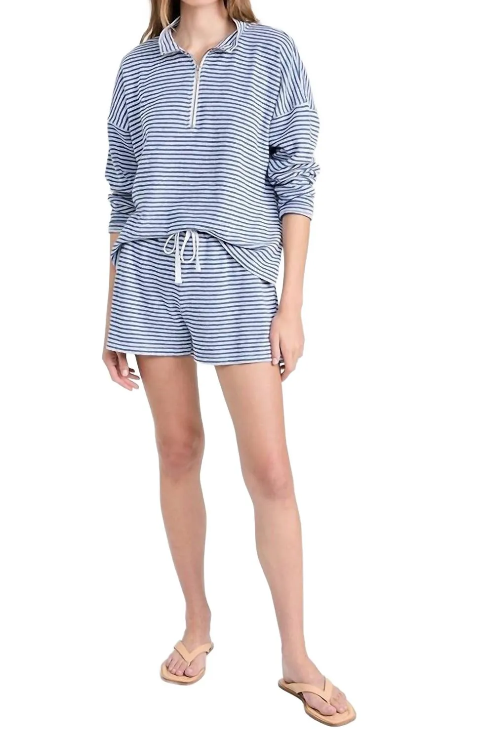 Bisous Striped Shorts In Cerulean/white