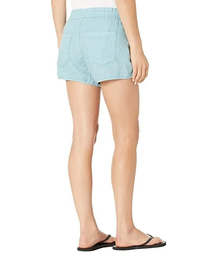 Blanknyc Goin Steady Sweat Shorts Womens XS Blue 100% Linen Elastic Waist JDM153