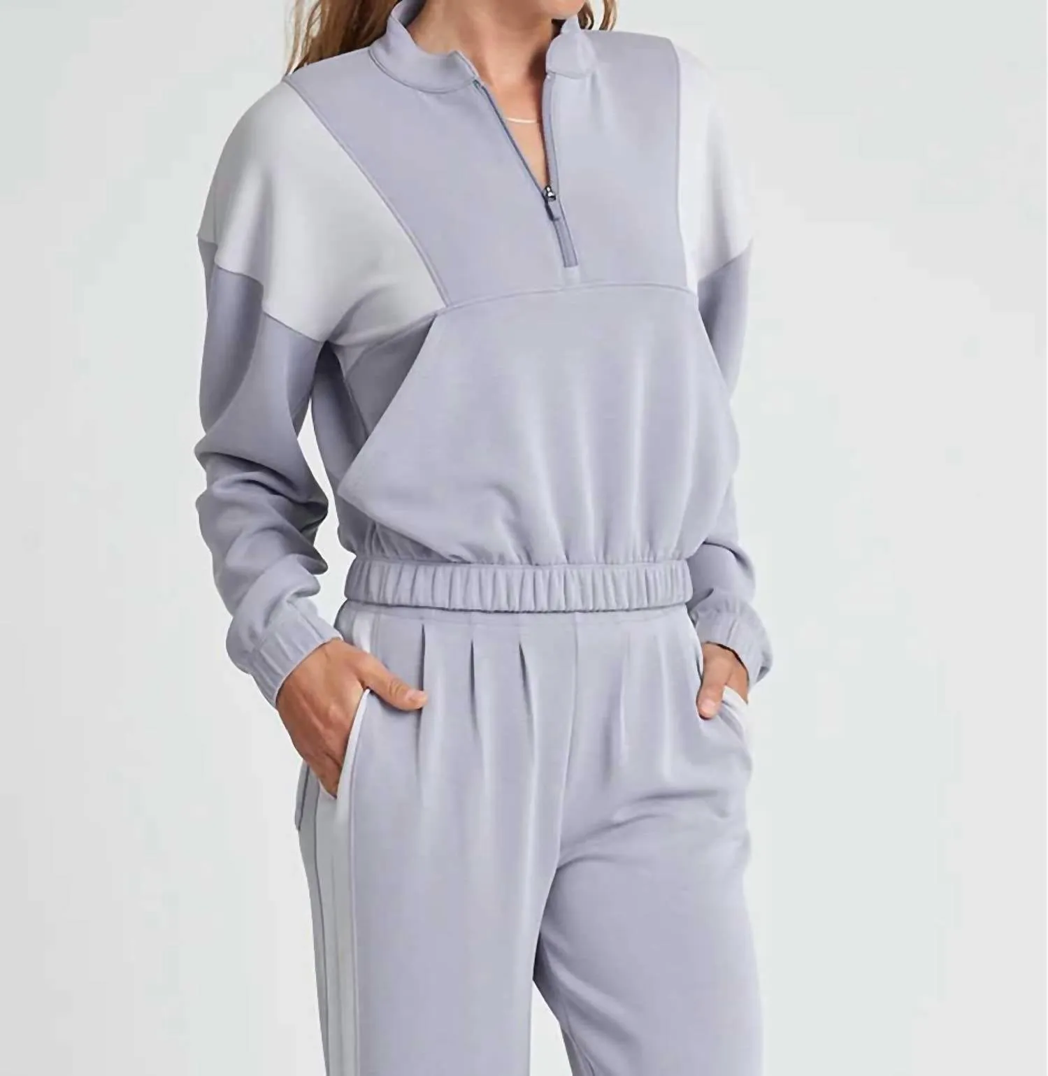 Blocked Half Zip Pullover In Iris Purple