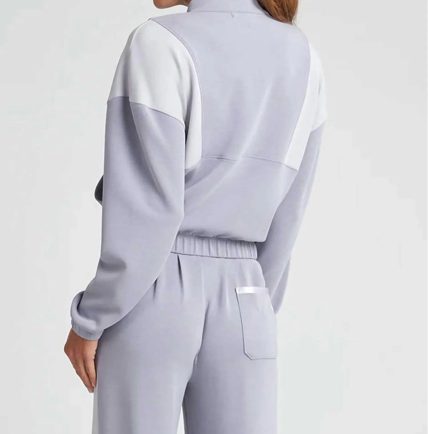 Blocked Half Zip Pullover In Iris Purple