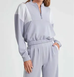 Blocked Half Zip Pullover In Iris Purple