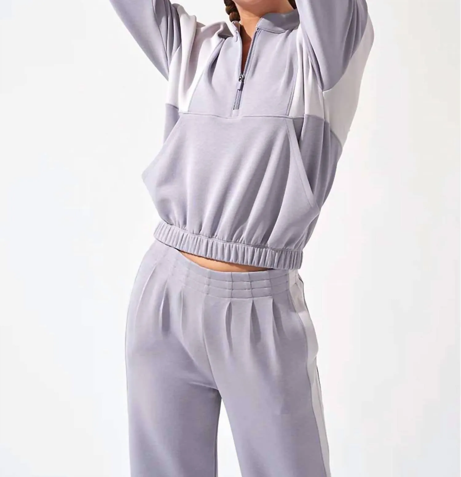 Blocked Half Zip Pullover In Iris Purple