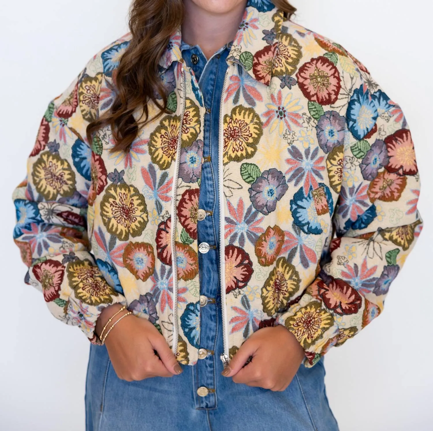 Blooming Bomber Jacket In Multi-Colored