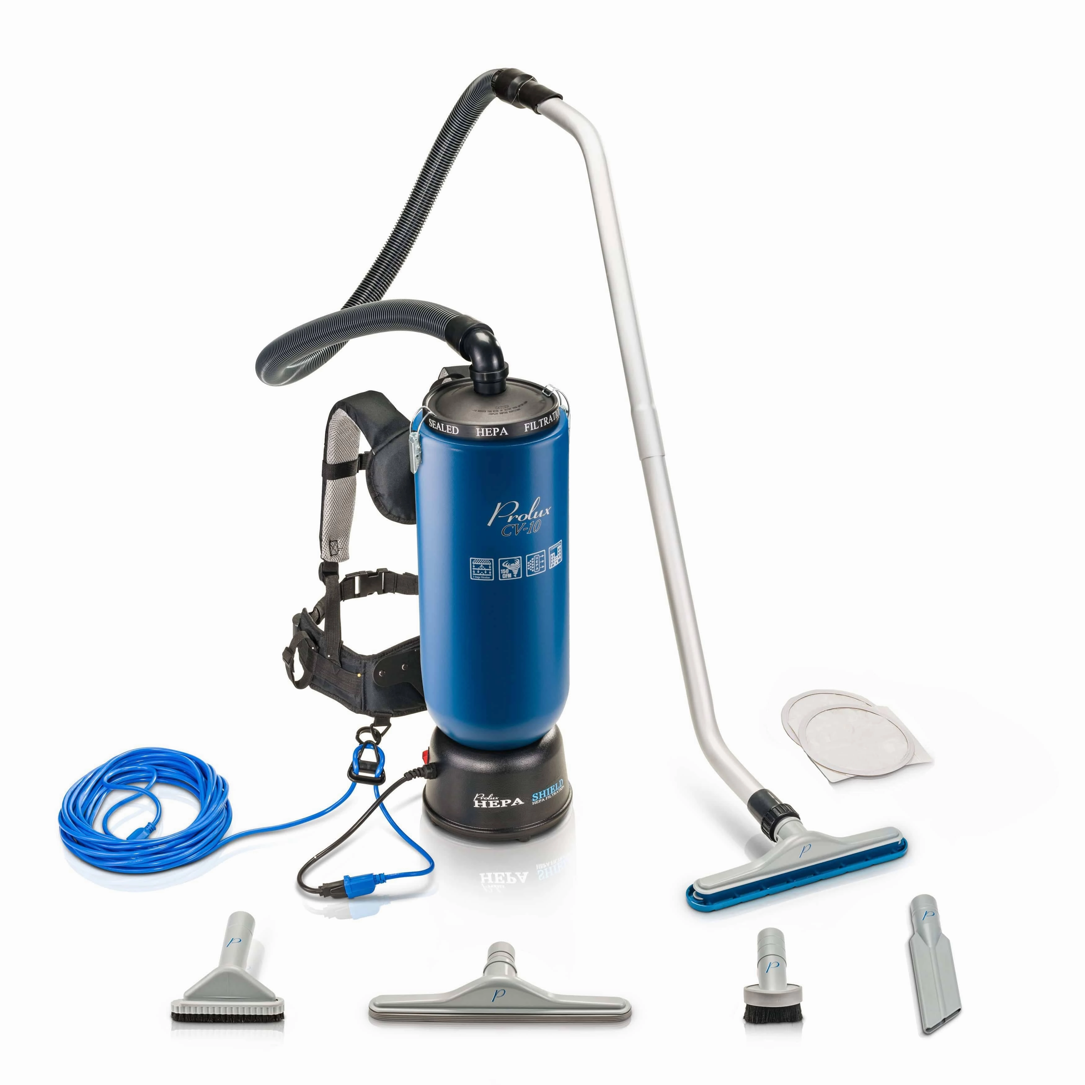 Blue Prolux 10 Quart Commercial Backpack Vacuum with 5 year warranty upright vacuum, stick vacuum