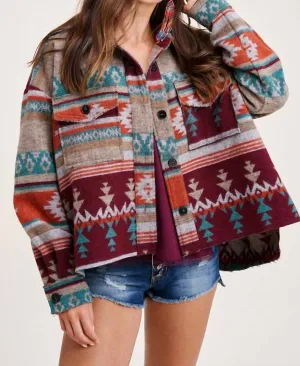 Boho Aztec Jacket In Wine