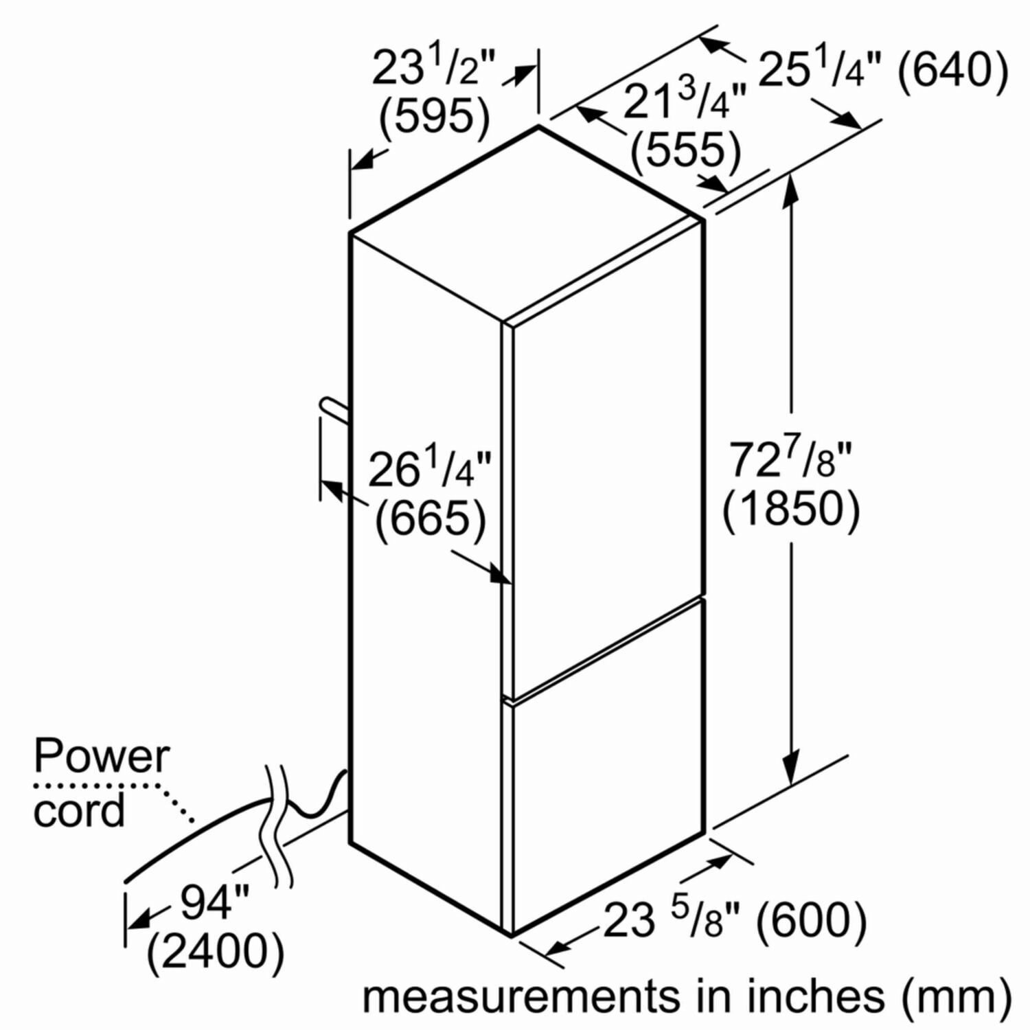 Bosch B10CB81NVW 800 Series Free-Standing Fridge-Freezer With Freezer At Bottom, Glass Door 23.5'' White B10Cb81Nvw