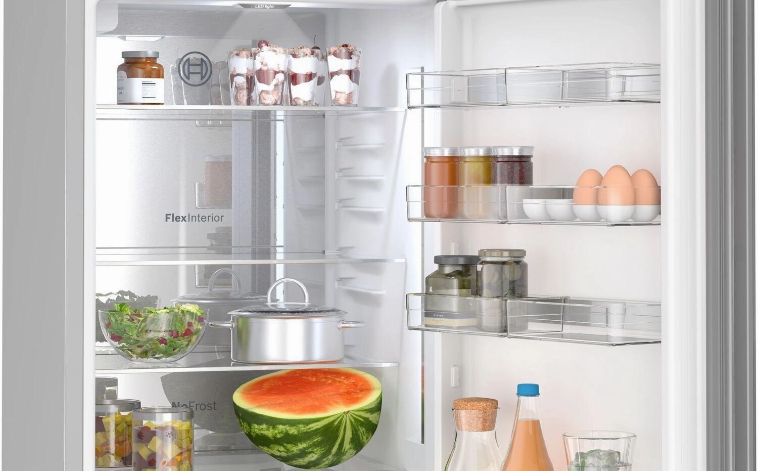 Bosch B24CB80ESW 800 Series Free-Standing Fridge-Freezer With Freezer At Bottom, Glass Door 24" White