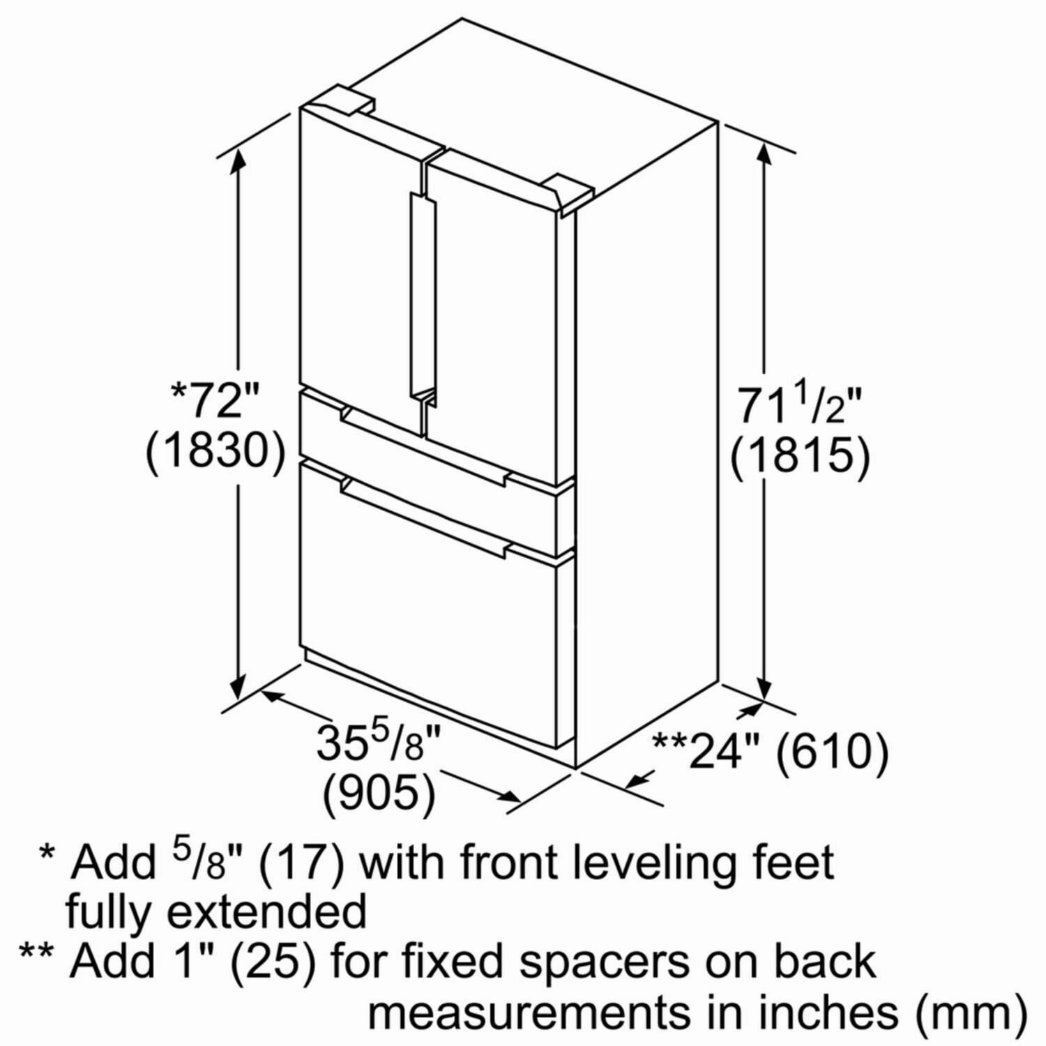 Bosch B36CL81ENG 800 Series French Door Bottom Mount Refrigerator 36'' Easy Clean Stainless Steel B36Cl81Eng