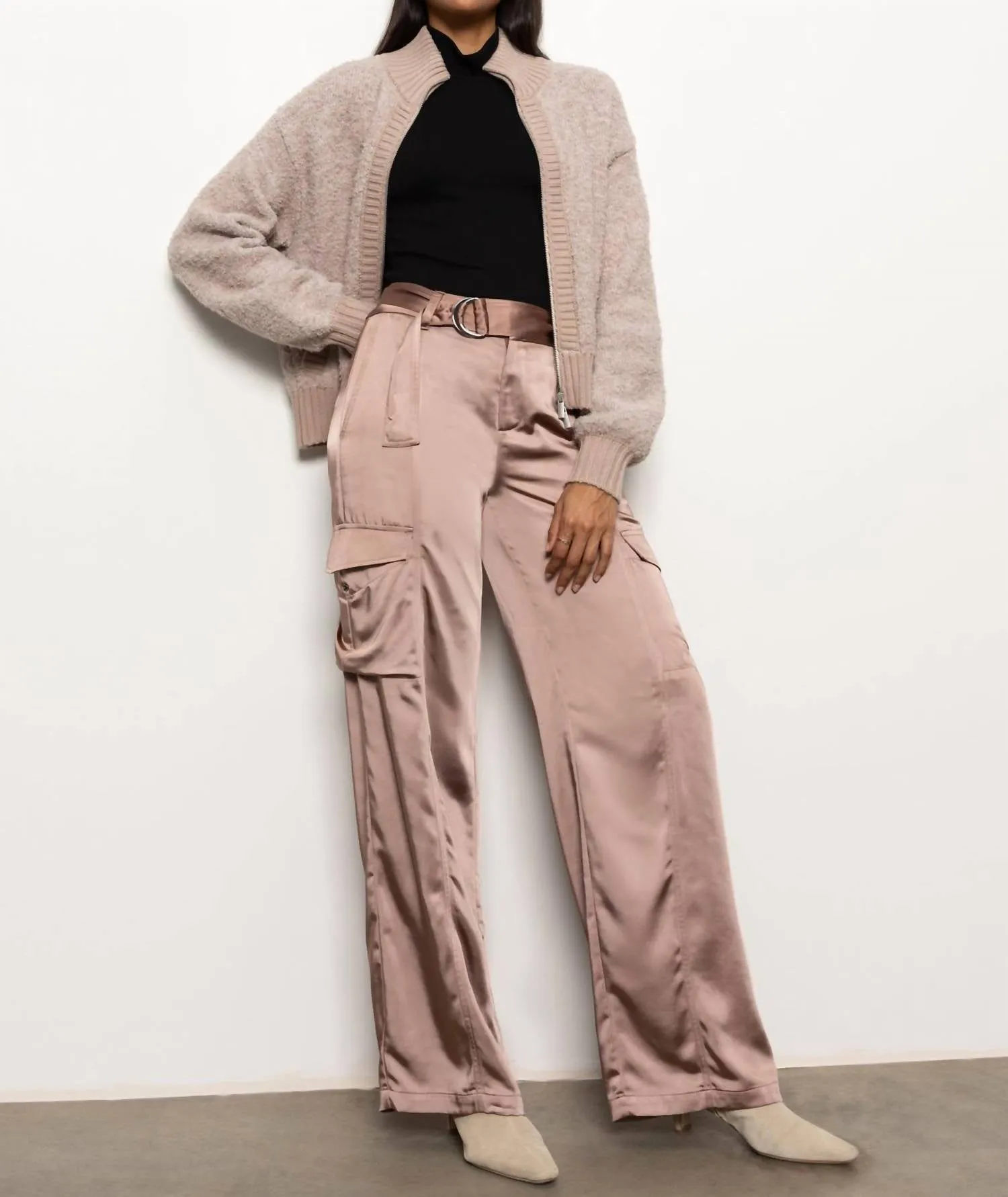 Boucle Knit Bomber Jacket In Feather