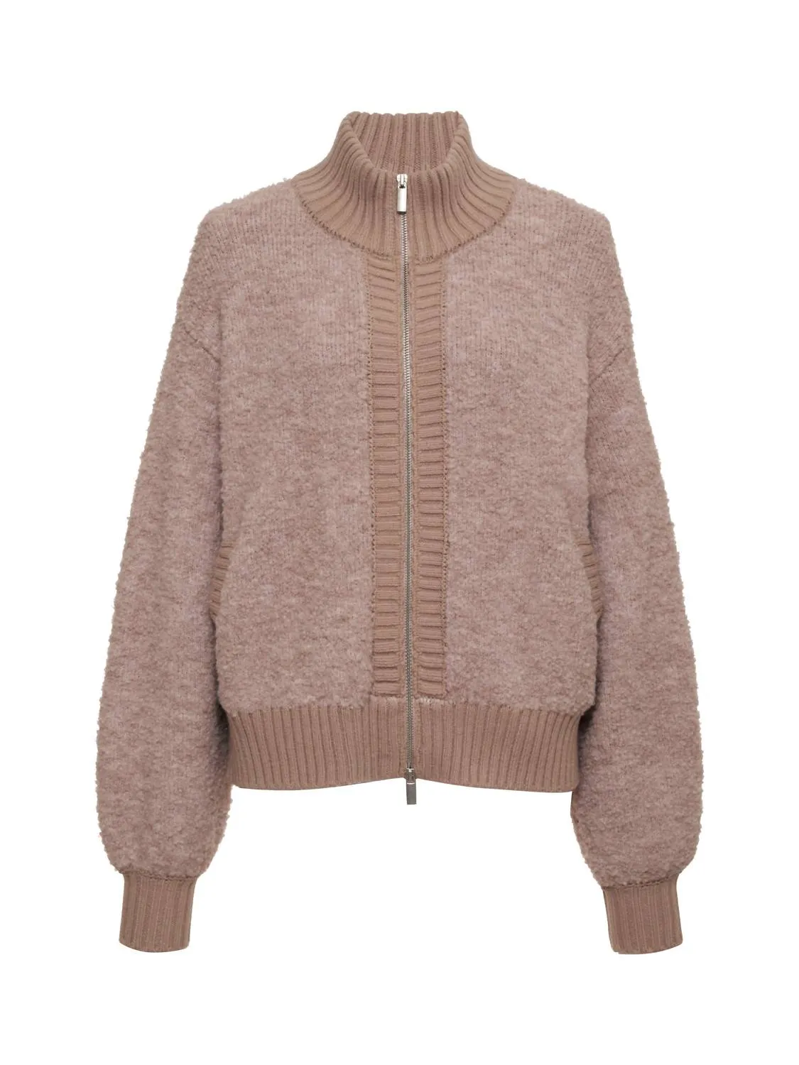 Boucle Knit Bomber Jacket In Feather