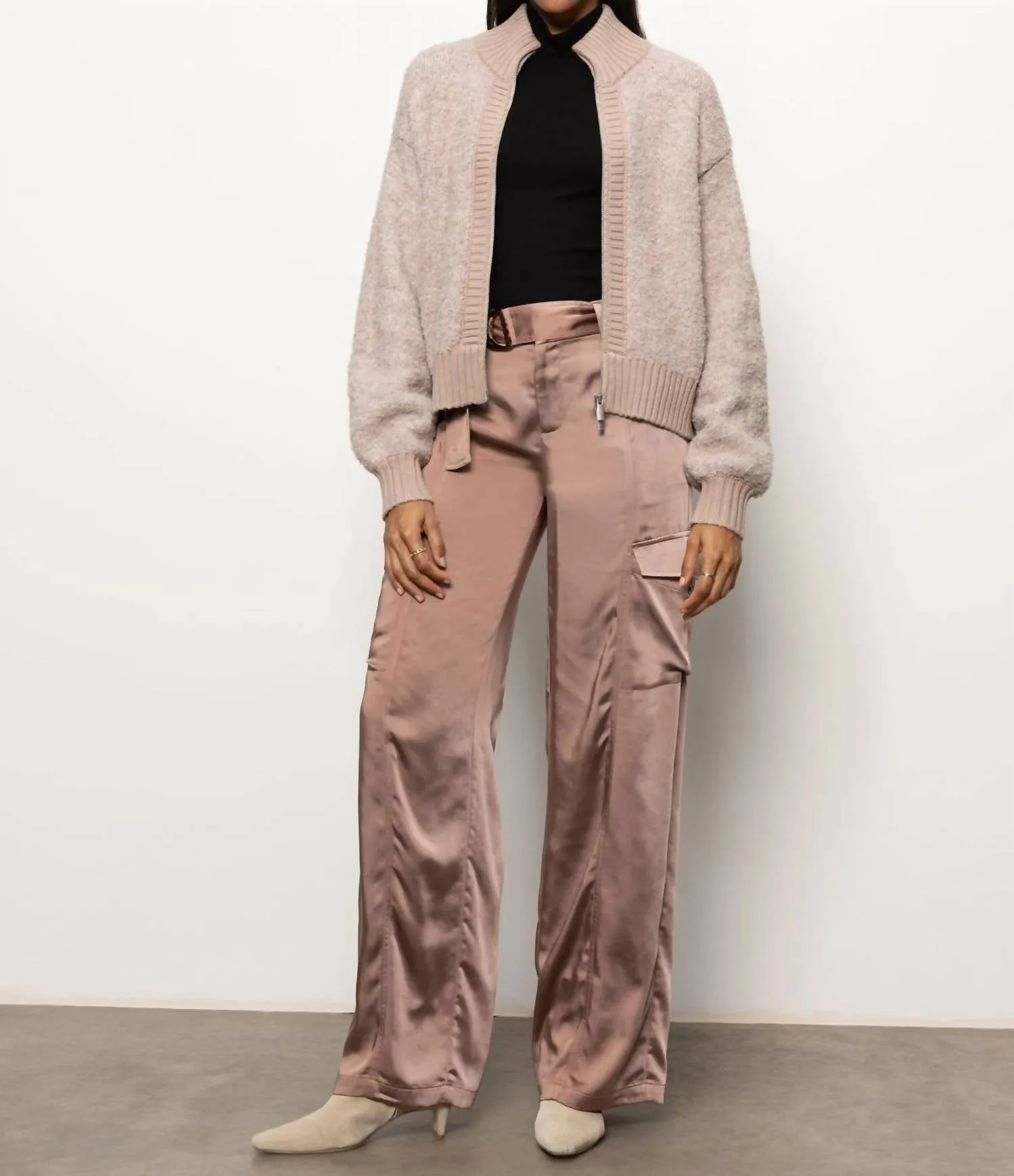 Boucle Knit Bomber Jacket In Feather