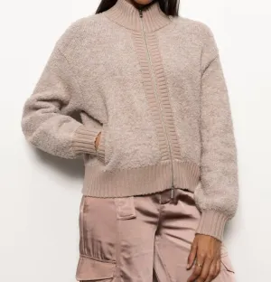 Boucle Knit Bomber Jacket In Feather