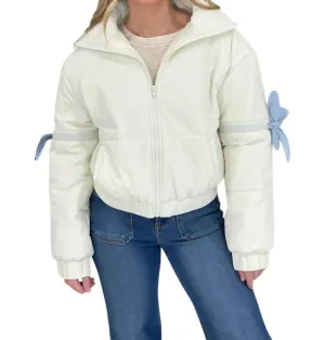 Bow Puffer Jacket In White