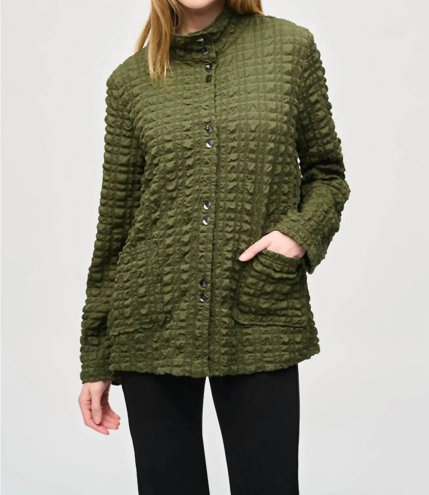 Bubble Jacquard Mock Collar Jacket In Iguana