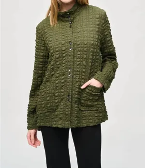 Bubble Jacquard Mock Collar Jacket In Iguana