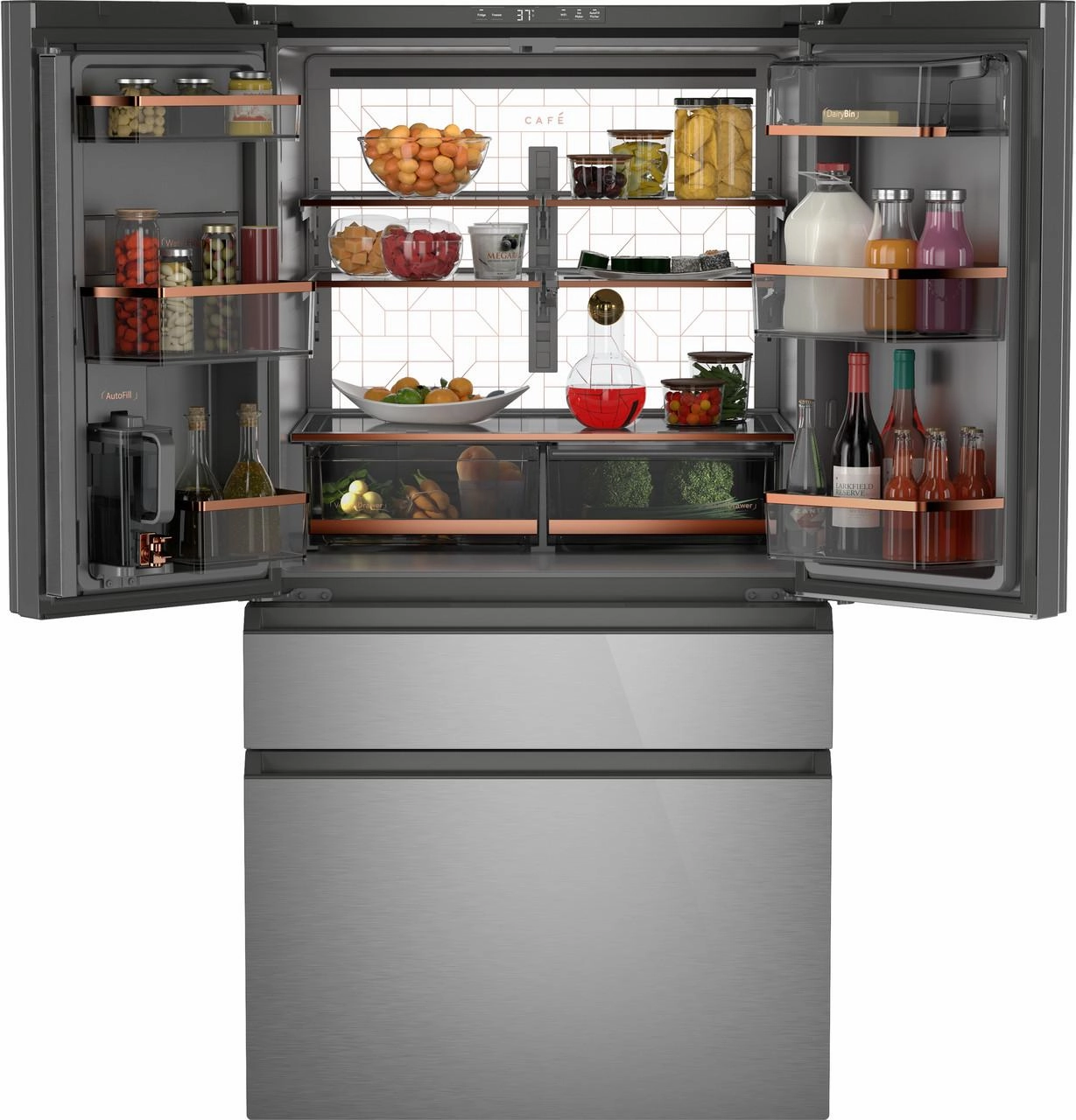 Cafe CGE29DM5TS5 Caf&#8482; Energy Star? 28.7 Cu. Ft. Smart 4-Door French-Door Refrigerator In Platinum Glass With Dual-Dispense Autofill Pitcher