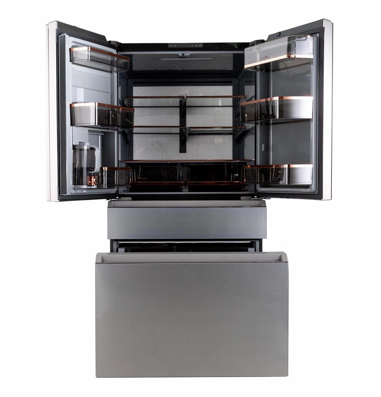 Cafe CGE29DM5TS5 Caf&#8482; Energy Star? 28.7 Cu. Ft. Smart 4-Door French-Door Refrigerator In Platinum Glass With Dual-Dispense Autofill Pitcher