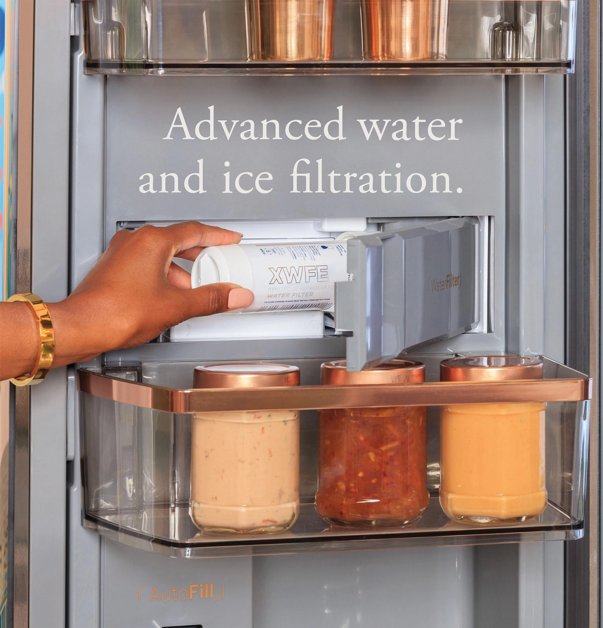 Cafe CHE23DM5WS5 Caf&#8482; Energy Star? 22.9 Cu. Ft. Smart Counter-Depth Quad-Door Refrigerator In Platinum Glass With Dual-Dispense Autofill Pitcher