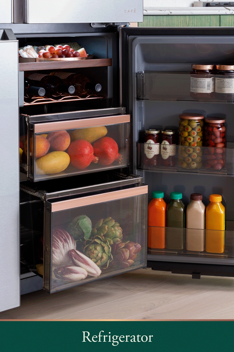 Cafe CHE23DM5WS5 Caf&#8482; Energy Star? 22.9 Cu. Ft. Smart Counter-Depth Quad-Door Refrigerator In Platinum Glass With Dual-Dispense Autofill Pitcher