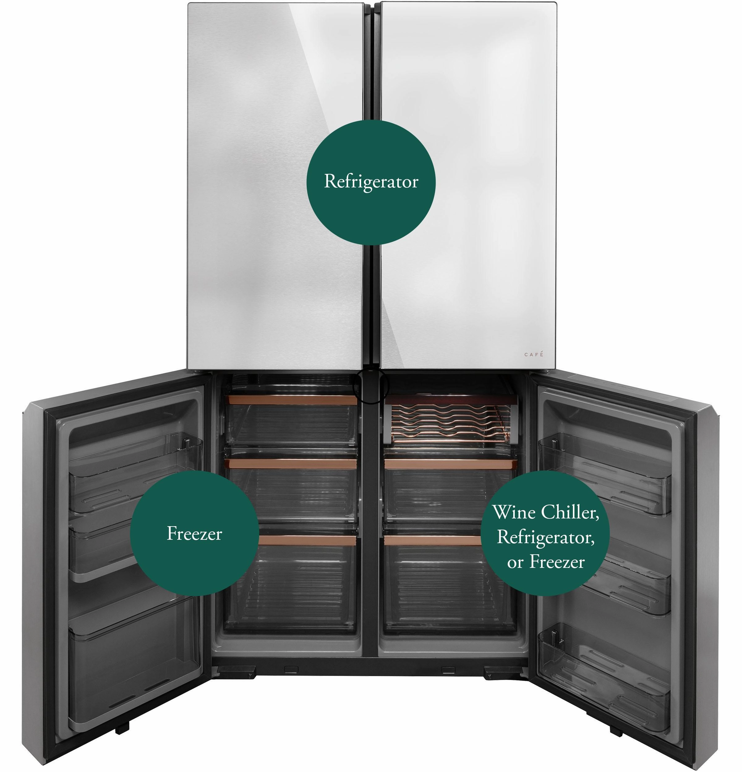 Cafe CHE23DM5WS5 Caf&#8482; Energy Star? 22.9 Cu. Ft. Smart Counter-Depth Quad-Door Refrigerator In Platinum Glass With Dual-Dispense Autofill Pitcher