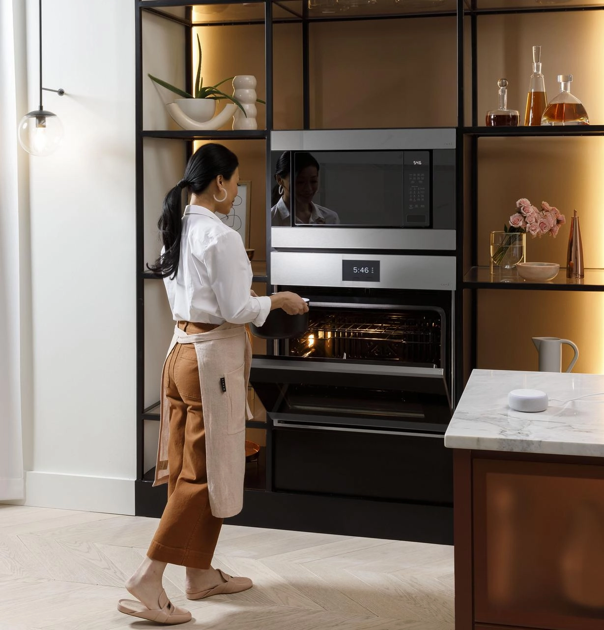 Cafe CTD90DM2NS5 Caf&#8482; Minimal Series 30" Smart Built-In Convection Double Wall Oven In Platinum Glass