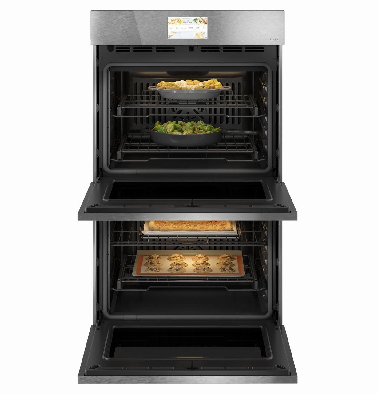 Cafe CTD90DM2NS5 Caf&#8482; Minimal Series 30" Smart Built-In Convection Double Wall Oven In Platinum Glass