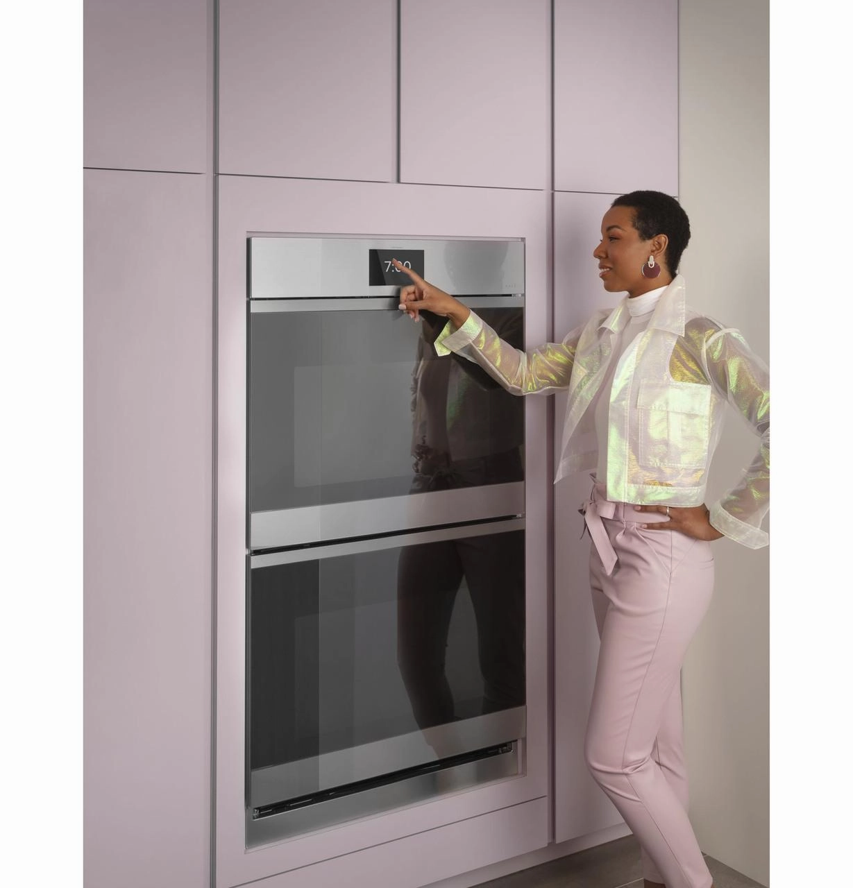 Cafe CTD90DM2NS5 Caf&#8482; Minimal Series 30" Smart Built-In Convection Double Wall Oven In Platinum Glass
