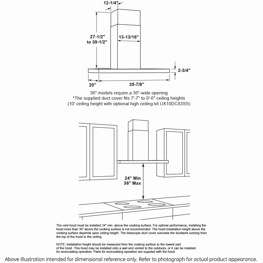 Cafe UVW8361SLSS 36" Designer Wall Mount Hood W/ Dimmable Led Lighting