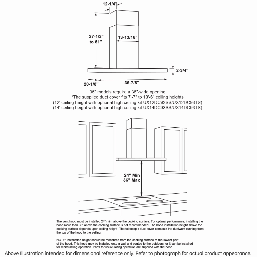 Cafe UVW9361SLSS 36" Smart Designer Wall Mount Hood W/ Perimeter Venting